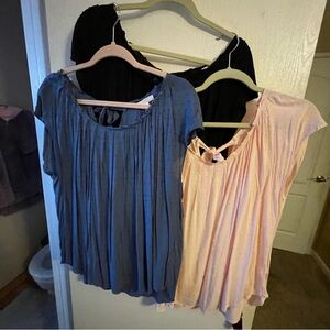 3 Lauren Conrad tops. Dusty blue, pink and black. 2 XL and one XXL